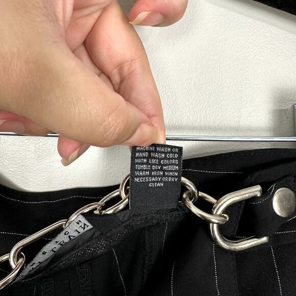 Y2K Larry Levine Black Pinstripe Silver Chain Belted Trousers Deadstock NWT 10 - Picture 6 of 10